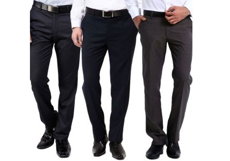 India Desire : Shopclues Steal Deal : Buy Gwalior Slim Fit Formal Trousers For Men (Pack of 3) At Rs 675 Only